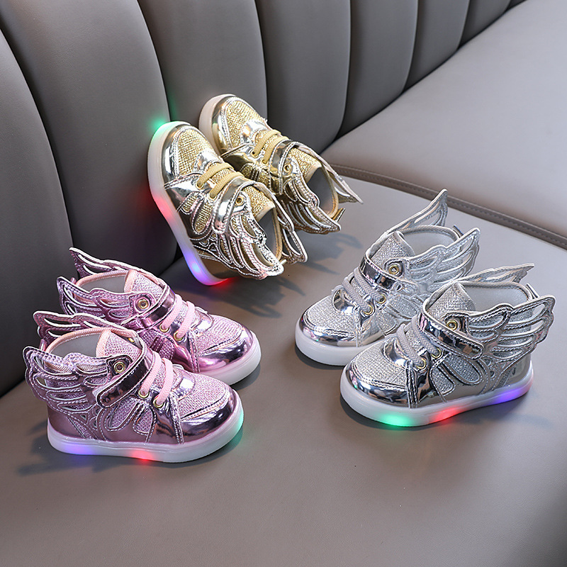 Sneakers Wings Children Shoes Fashion Spring Autumn Glow Flashing LED Shoe Kids Korean Style Baby Boys Girls Sports 230823