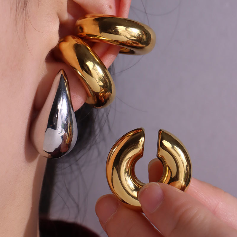 Ear Cuff Punk Exaggerate Metal Stainless Steel Cuffs for Women Cool Girl Personality Gothic Trendy Chunky Hook HUANZHI 230823