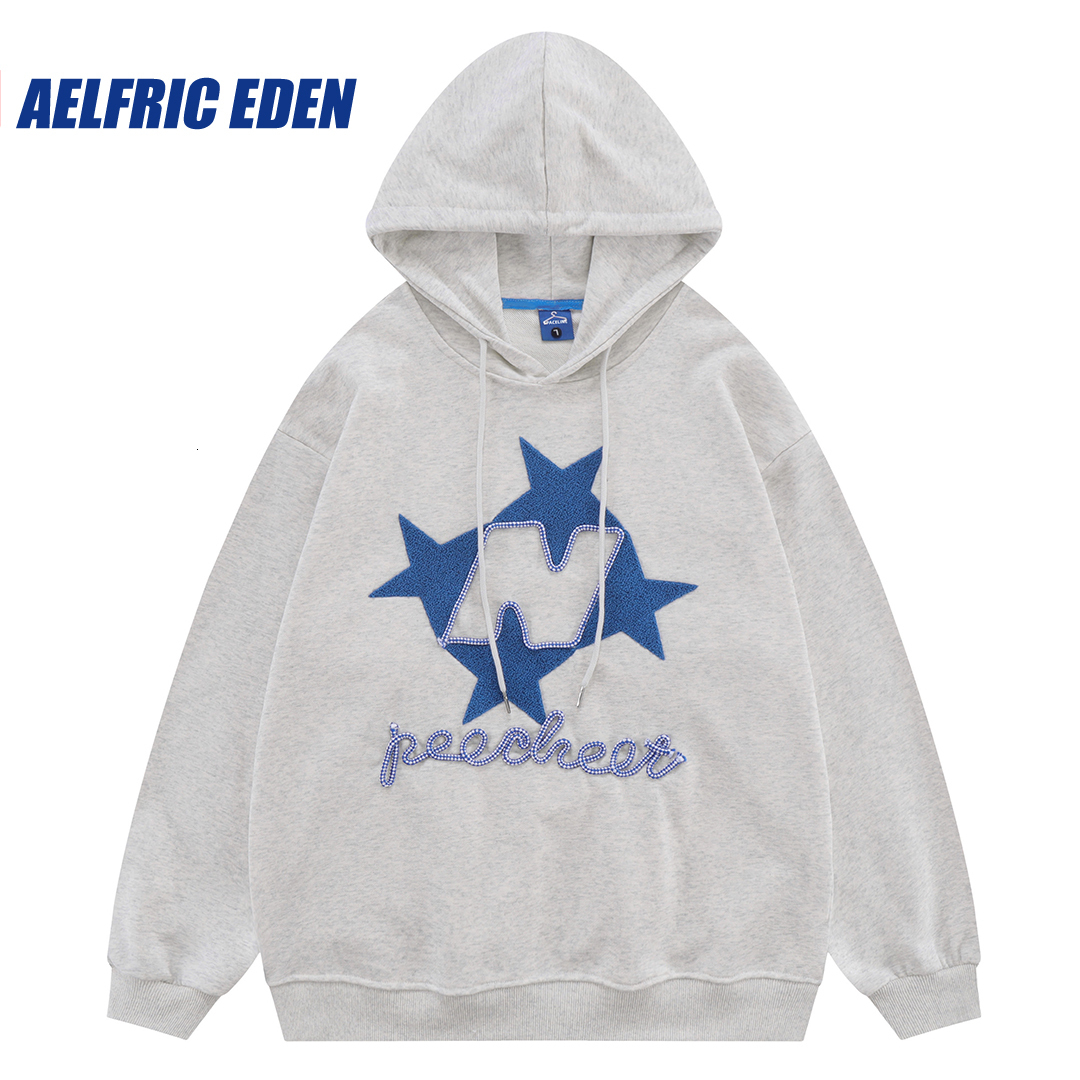 Men's Hoodies Sweatshirts Aelfric Eden Stellaris Embroidered Hoodie Y2K Star Letters Pullover Streetwear Hiphop Retro Splicing Harajuku Casual Ho