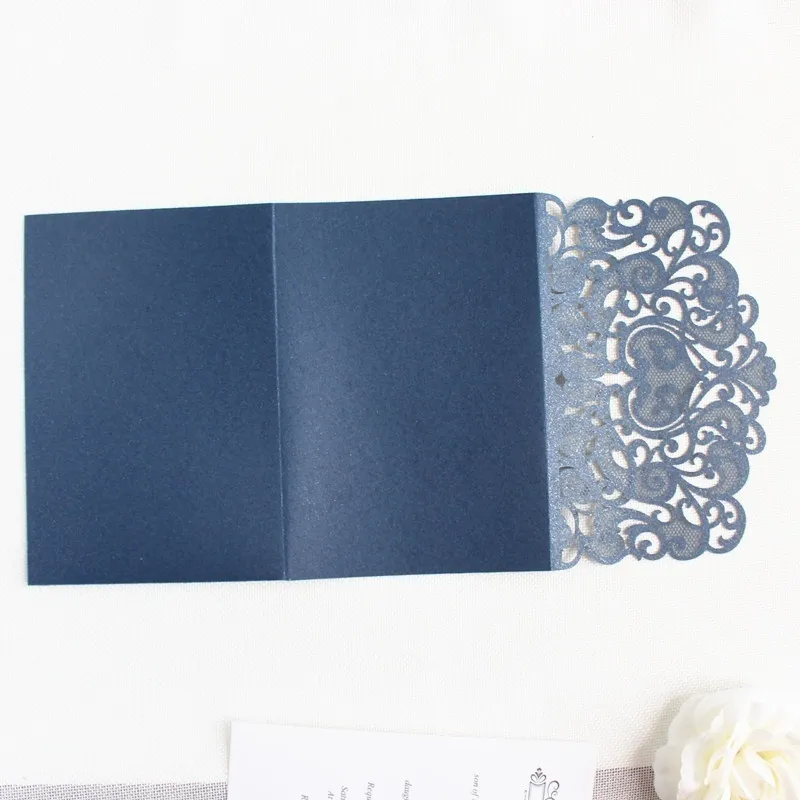 Dark Red Tri fold Hollow Laser cut Pocket Wedding Invite Invitation Card Coverno inner paper envelopeZZ