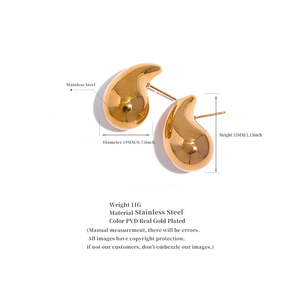 Charm Yhpup Waterproof Stainless Steel Chunky Water Drop Big Stud Earrings Statement Metal Texture 18K Gold Color Trendy Jewelry 230823