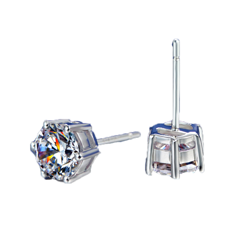 6prong Settings Clear Zircon 18K White Gold Filled Classic Style Women Mens Stud Earrings Simple Gift
