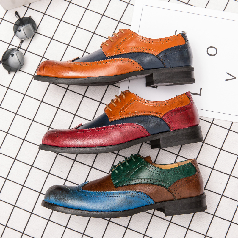 Dress Shoes EMOSEWA Big Size 38-47 Men Oxfords Leather Shoes British Blue Shoes Handmade Breathble Formal Dress Men Flats Lace-Up Bullock 230824