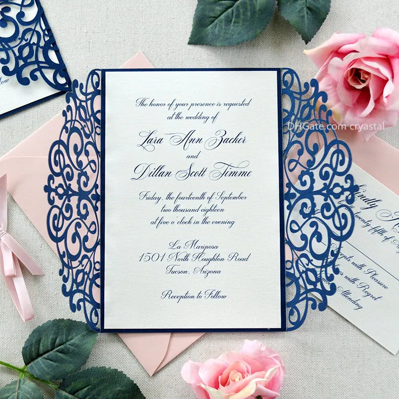 Rose Trifold Laser Cut Wedding Invitations Pearl Shimmy Pocket Wedding Invite Burgundy Invitation Cards with BeltZZ