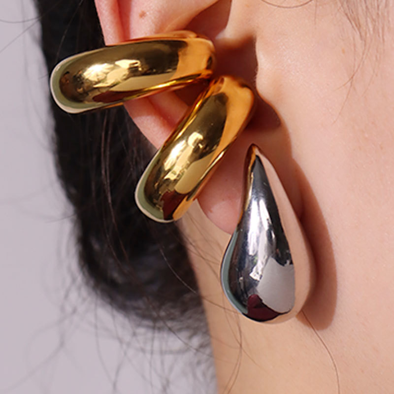 Ear Cuff Punk Exaggerate Metal Stainless Steel Cuffs for Women Cool Girl Personality Gothic Trendy Chunky Hook HUANZHI 230823