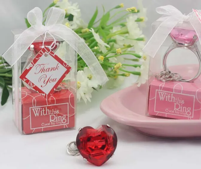 100pcs With this Ring Diamond Keychain White Key Chain Wedding Favors and giftsZZ