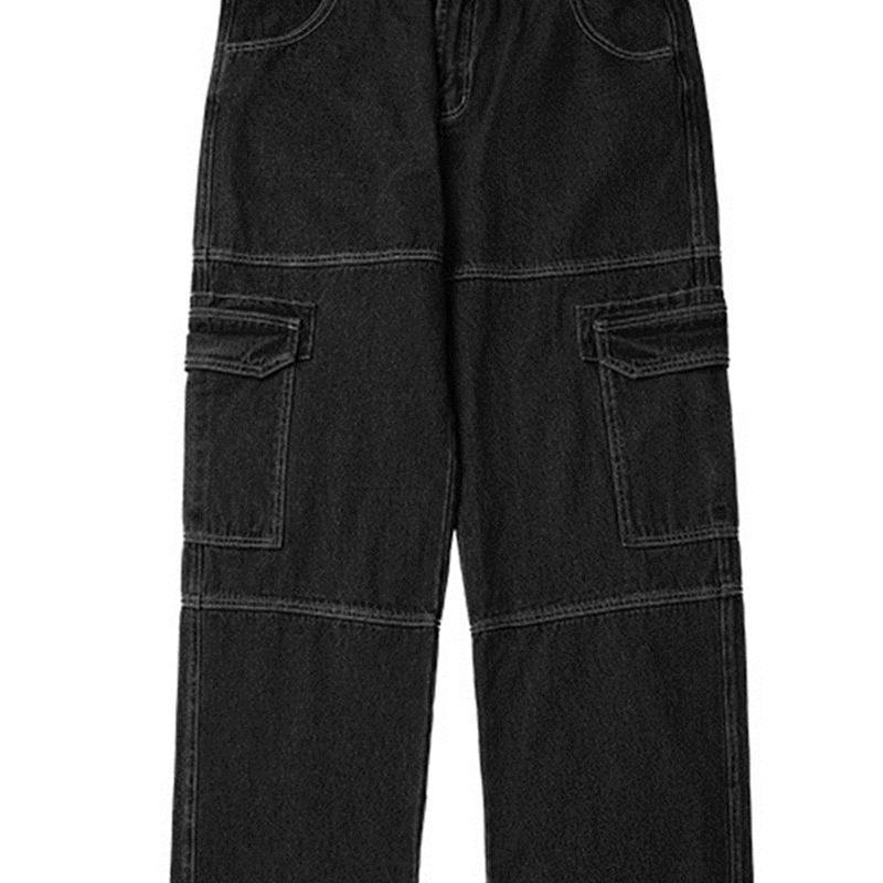 Men s Jeans 2023 Black Multi Pocket Loose Wide Leg Men S Y2k Casual Fashion Cargo Pants Side Large Street Wear 230823