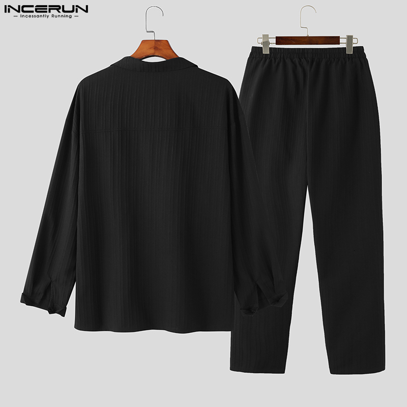 Men's Tracksuits INCERUN 2023 Men Sets Solid Color Lapel Long Sleeve Shirt Pants 2PCS Streetwear Pleated Loose Fashion Casual Suits S5XL 230823