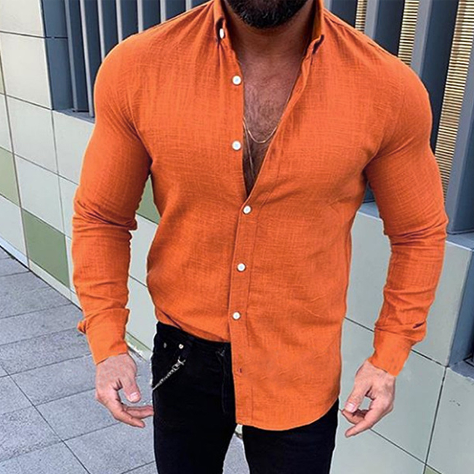 Men's Dress Shirts Linen Cotton Solid Shirt Men's Long Sleeved Spring Summer Breathable Shirt Blouse Casual Pullover Single-breasted Mens To