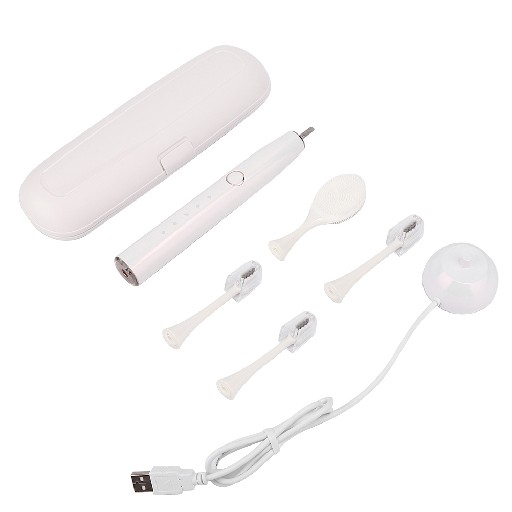 Toothbrush White Ultrasonic Electric Toothbrush Adult Dual Use Face Cleaning Brush Head Silicone Soft Hair Teeth Whitening Tool 5kinds Mode 230824