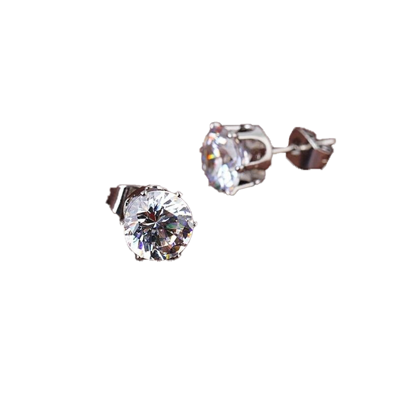 6prong Settings Clear Zircon 18K White Gold Filled Classic Style Women Mens Stud Earrings Simple Gift