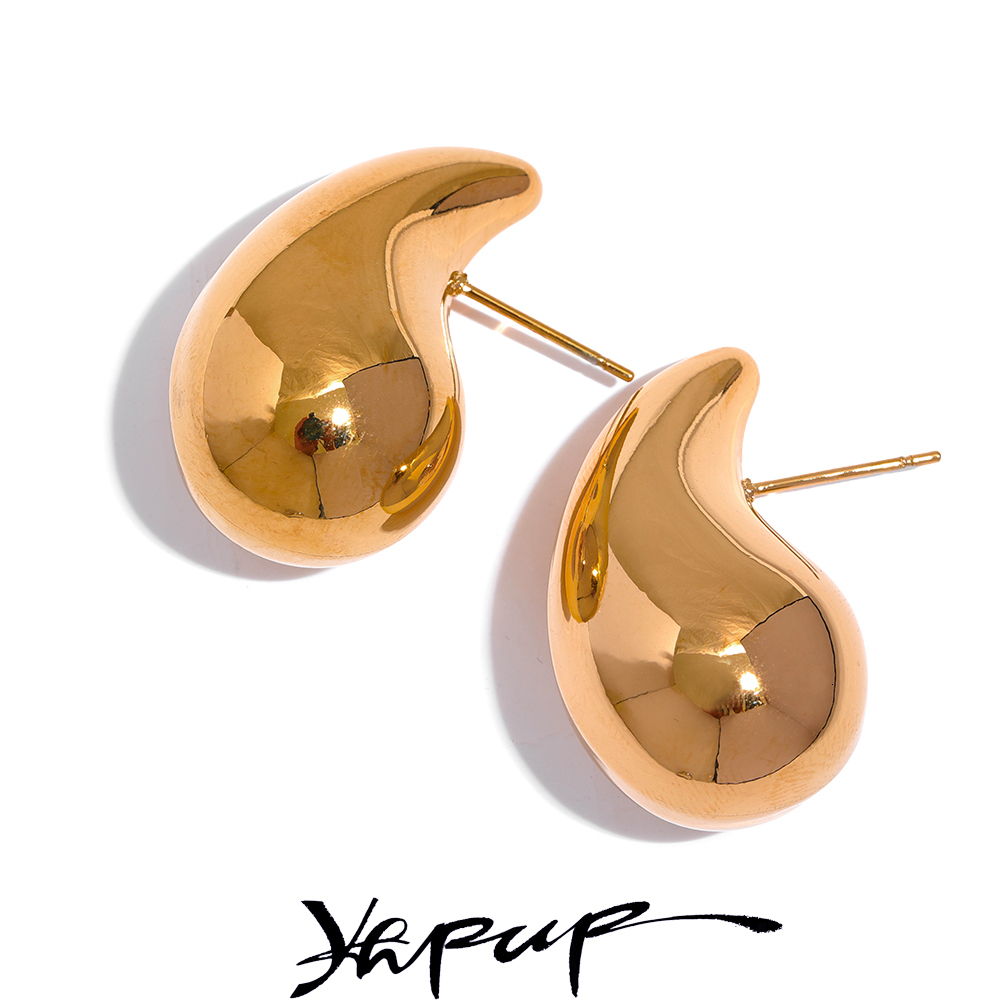 Charm Yhpup Waterproof Stainless Steel Chunky Water Drop Big Stud Earrings Statement Metal Texture 18K Gold Color Trendy Jewelry 230823