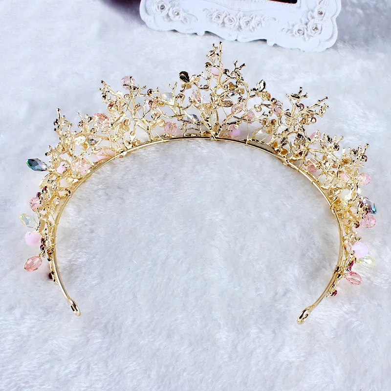 Baroque Korean Gold Crystal Princess Bridal Crowns And Tiaras Queen Rhinestone Handmade Wedding Accessories Prom Birthday Party ZZ