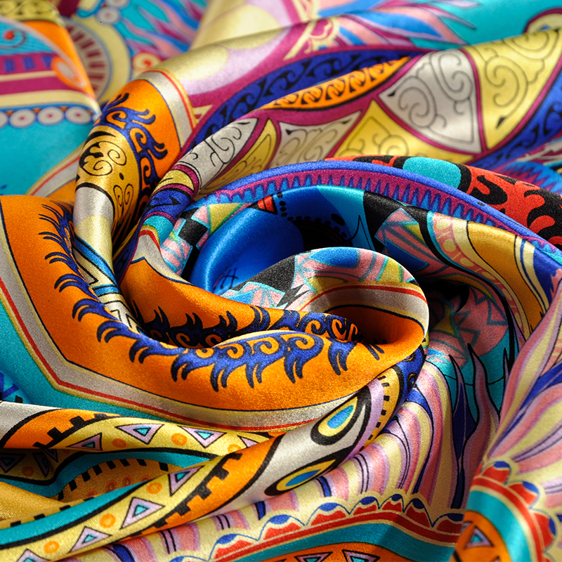 Scarves Women 100% Real Silk Square Scarf Hangzhou Neck Scarf Large Neckerchief for Ladies Print Bandana Square Silk Scarf 90*90cm 230823