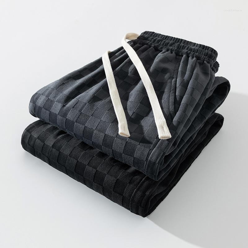Men's Pants High Quality Plaid Corduroy Casual Flared Jogger Track Patchwork Elastic Waistband Mens Stacked Flare Sweatpants