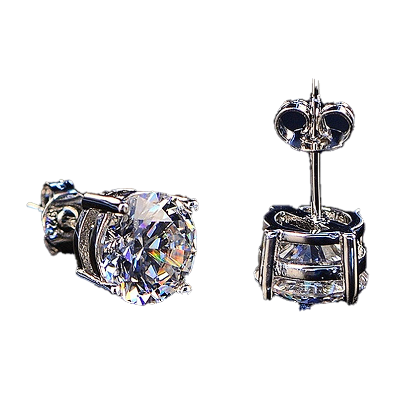6prong Settings Clear Zircon 18K White Gold Filled Classic Style Women Mens Stud Earrings Simple Gift