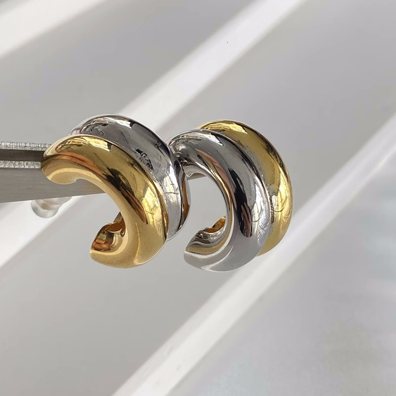 Stud Minimalist Gold Silver Plated Mix Color Stainless Steel Earrings for Women Double Layer C Shaped Small Hoop Jewelry 230823