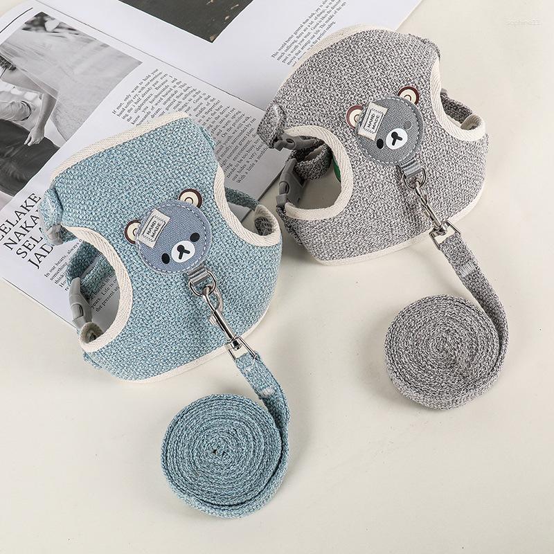 Dog Collars Small Pet Out Rope Cat Guinea Pig Clothes Chest Strap Vest Type Cartoon Bear Traction Harness Collar