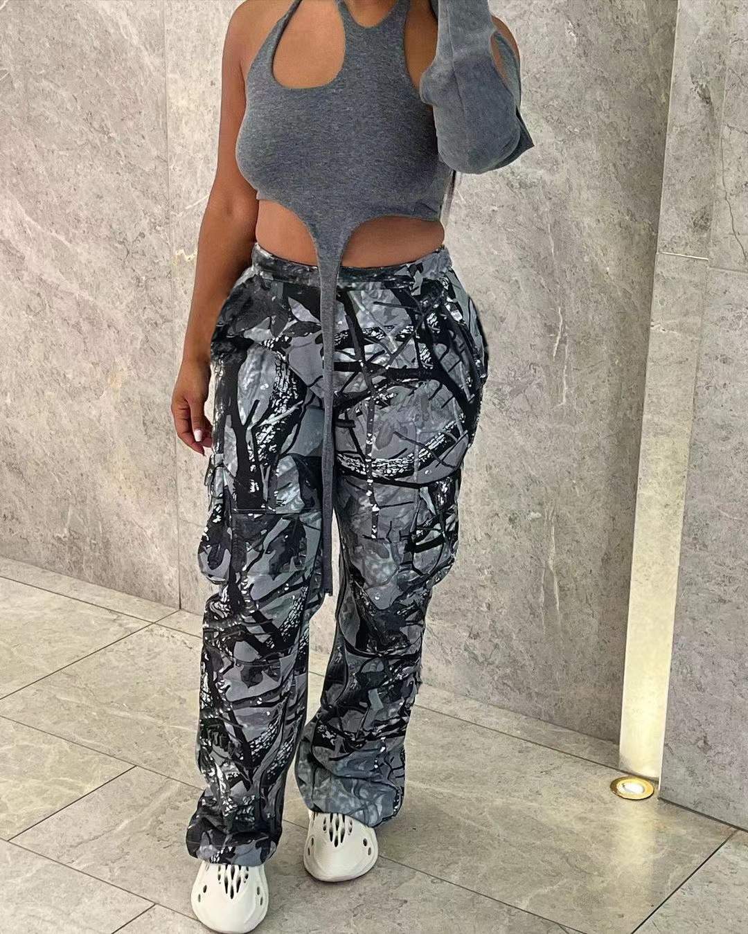 Women's Jeans Echoine Camouflage Print Hight Waist Pants Casual Pocket Cargo Pants Streetwear Y2K Trousers Club Fashion Women Clothing 230824