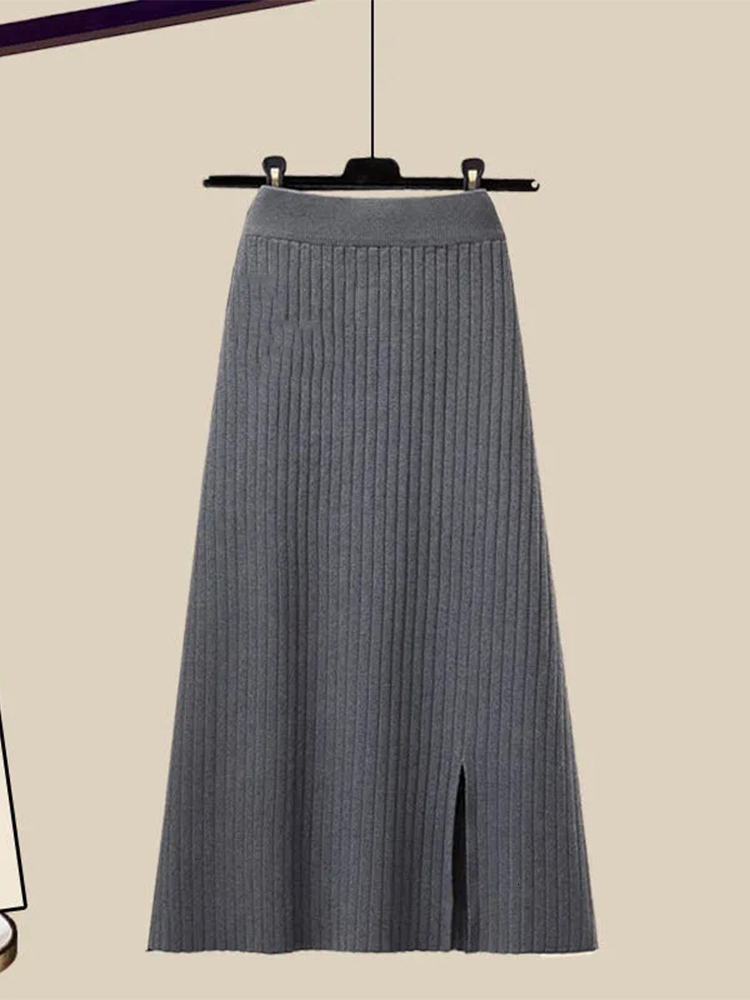 Two Piece Dress Spring Autumn Large Size Women s Shawl Shirt Three piece Set High Waist Knitting Half body Skirt Set Women Fashion 3 230823