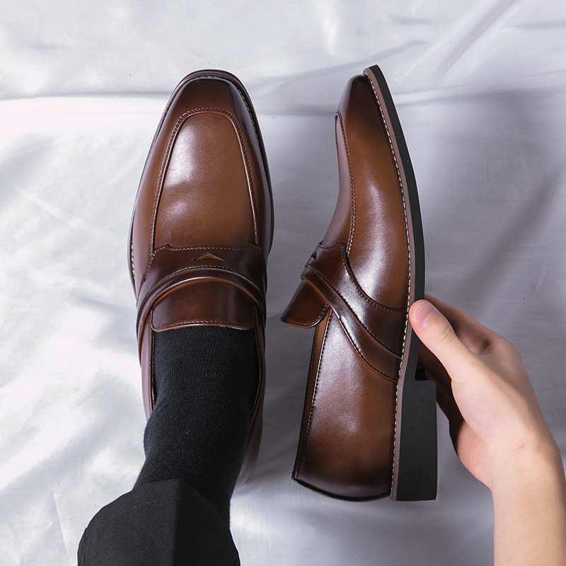 Dress Shoes Brown Loafers for Men Square Toe Slip-On Solid Black Blue Business Handmade Men Dress Shoes Size 38-48 230824