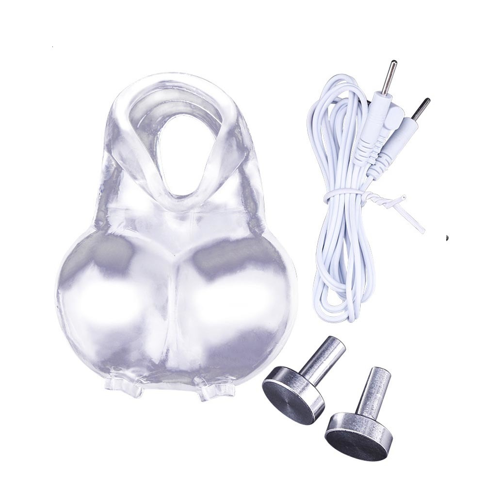 Adult Toys BDSM Electro Shock Scrotum Ring Sex Ball Stretcher Chastity Electric Cock Cage Device Penis Stimulator Sleeve Male Toy 230824