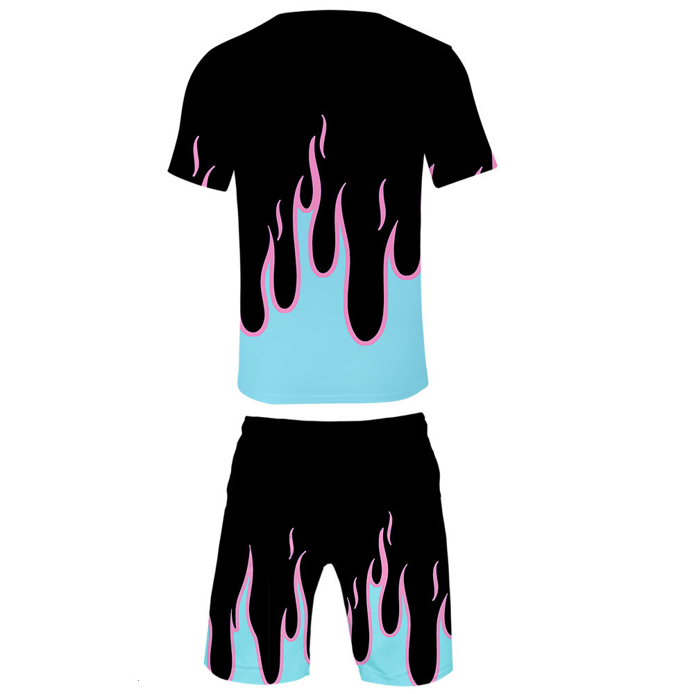 Men's Tracksuits Summer Red and yellow flame 3D Shorts Tshirt set Menwomen Casual Hip Hop Harajuku Creative t shirt 230823