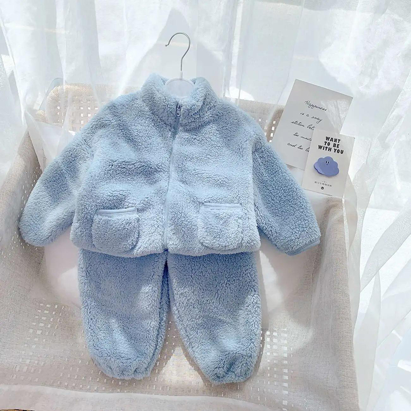Clothing Sets Children's Suits Winter Baby Boys Girls Clothes Plus Velvet Thick Warm Home 2pcs Kids Zipper Top Coat Trousers Pajamas 230823