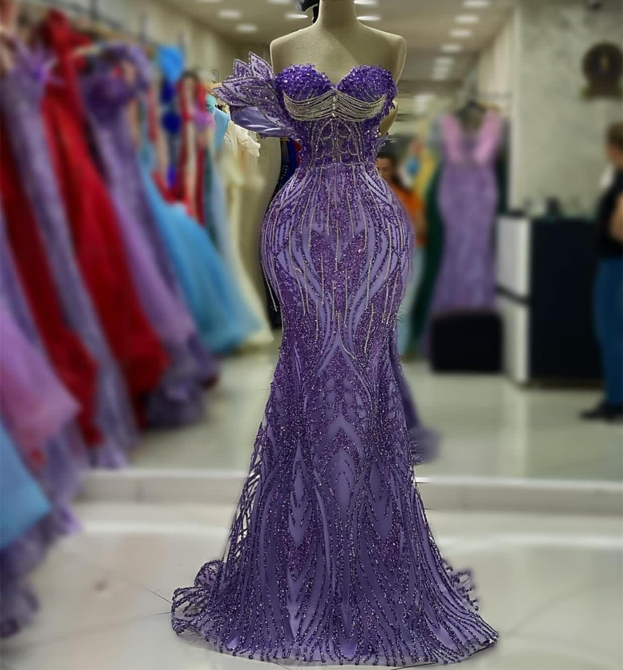 August 2023 Aso Ebi Lavender Mermaid Prom Dress Crystals Luxurious Evening Formal Party Second Reception Birthday Engagement Gowns Dresses Robe De Soi