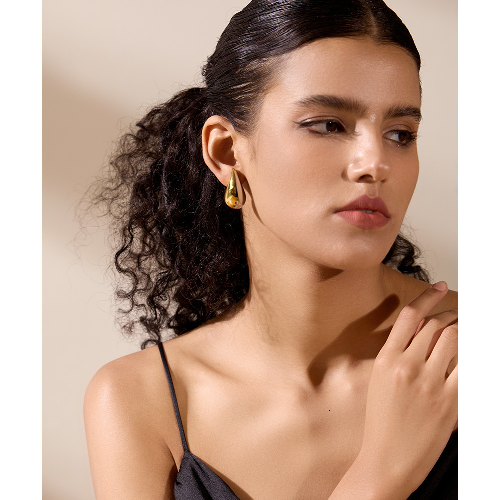 Charm Yhpup Stainless Steel Water Drop Fashion Hollow Stud Earrings Personalized Gold Color Texture Waterproof Jewelry 230823