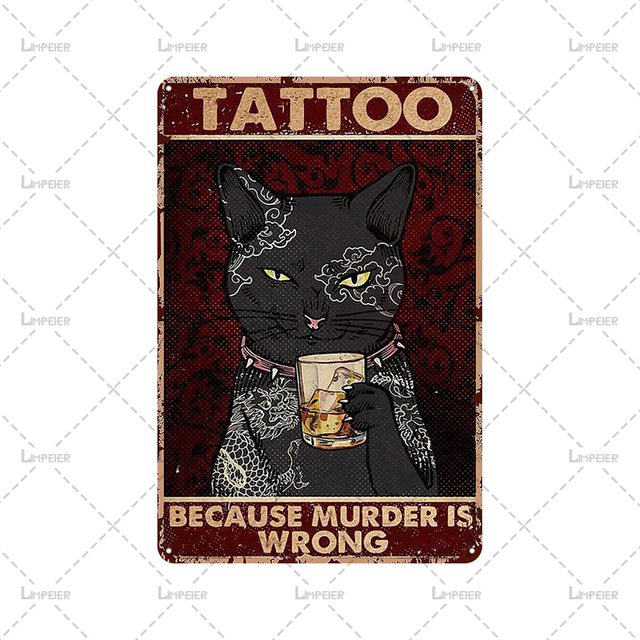 Funny Black Cat Tin Sign Cats and Golf Metal Plaque Vintage Cartoon Animals Tin Plate Metal Wall Sticker for Man Cave Home Pethouse Club Decor 30X20CM