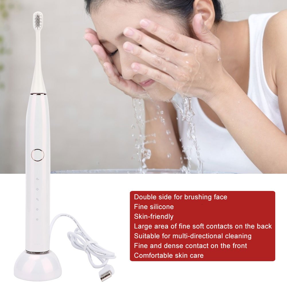 Toothbrush White Ultrasonic Electric Toothbrush Adult Dual Use Face Cleaning Brush Head Silicone Soft Hair Teeth Whitening Tool 5kinds Mode 230824