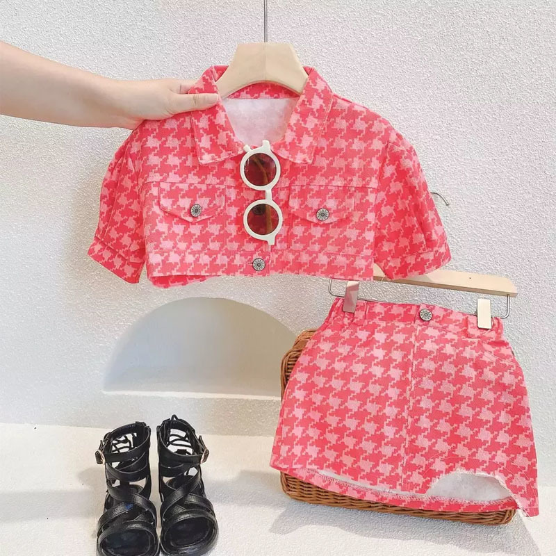 Clothing Sets 2023 Arrival Kids Summer clothing Coats and Striped short Dress 7 years old baby girls tracksuits Y2K children's 230823