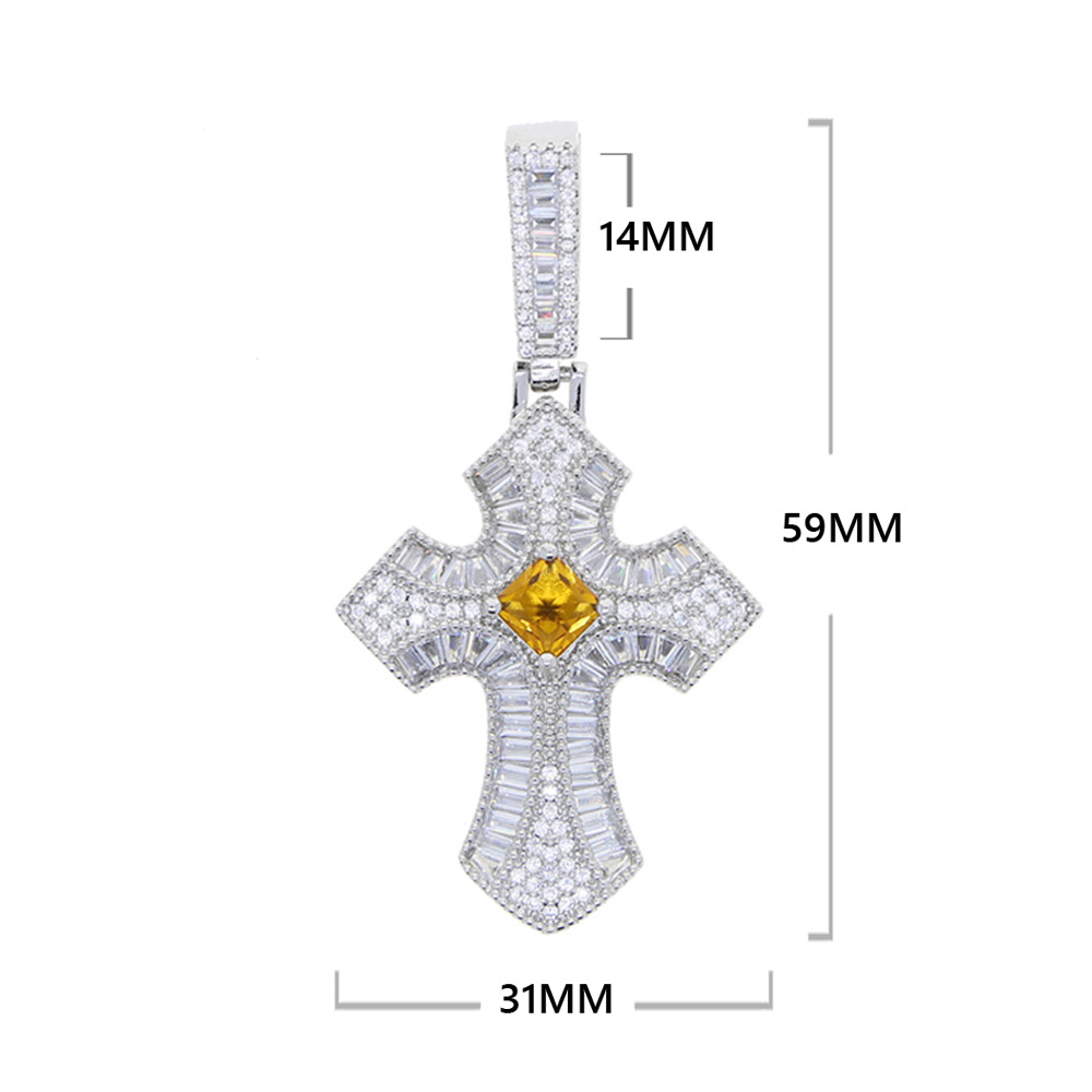 Hip Hop Bling T Zircon Cross Pendant Necklace 18k Real Gold Plated Religion Jewelry