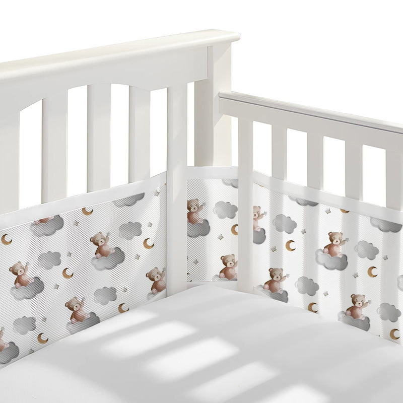 Bed Rails Baby Mesh Crib Bumper 2PcsSet Liner Breathable Summer Infant Bedding Bumpers born Cot Around Protector 230824
