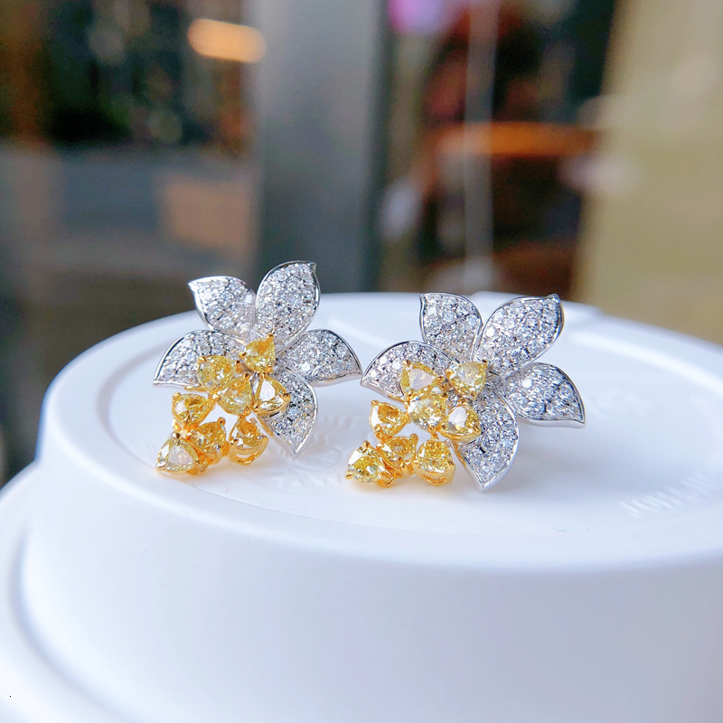 Charm Stylish Geometric Large Sukar flower with yellow cubic zirconia crystal earrings a gift for womens bridal jewelry 230823