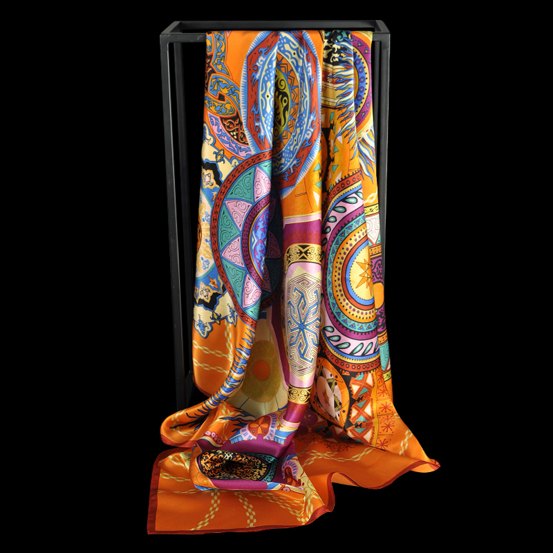 Scarves Women 100% Real Silk Square Scarf Hangzhou Neck Scarf Large Neckerchief for Ladies Print Bandana Square Silk Scarf 90*90cm 230823