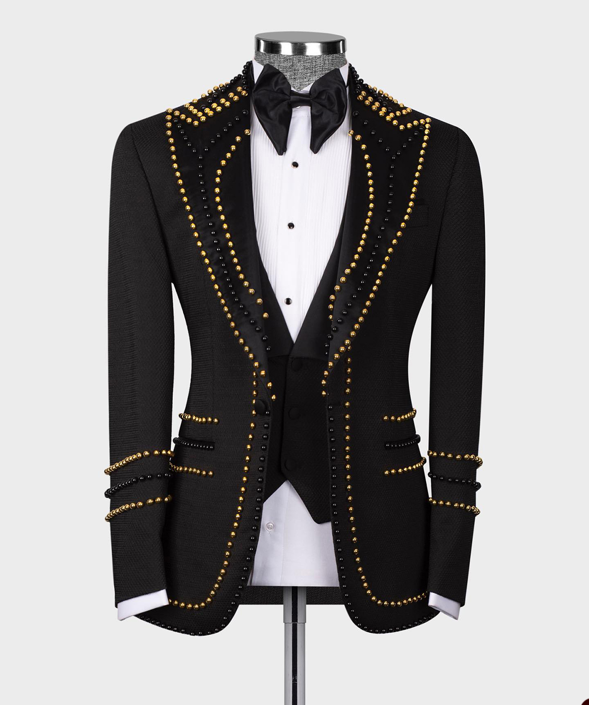 Wedding Men's Suits Design Gold Beads Peaked Lapel Tuxedos Formal Slim Fit Groom Wear 2 Pieces Jacket And Pants