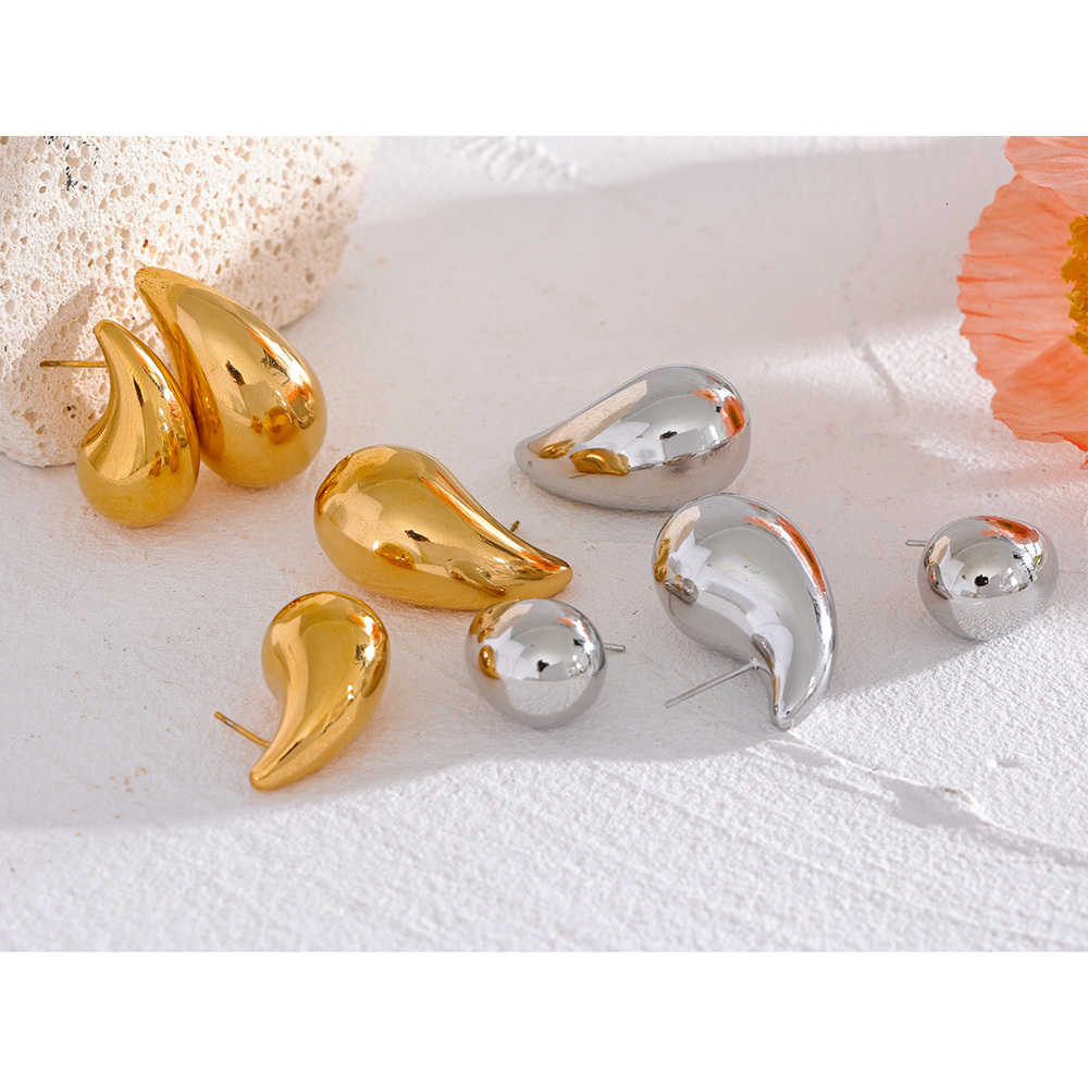 Charm Yhpup Stainless Steel Water Drop Fashion Hollow Stud Earrings Personalized Gold Color Texture Waterproof Jewelry 230823