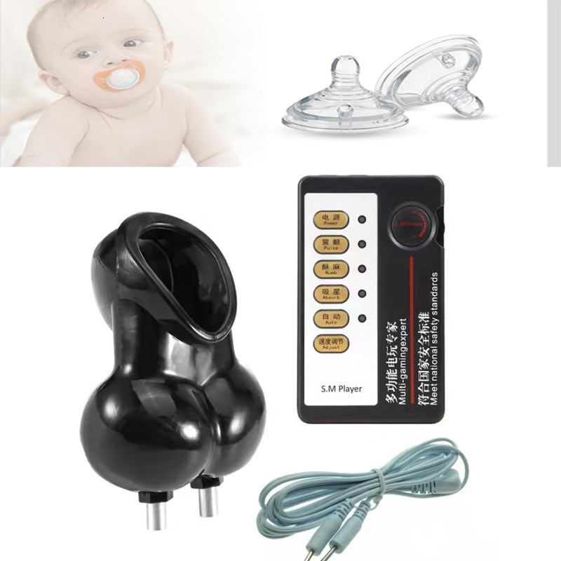 Adult Toys BDSM Electro Shock Scrotum Ring Sex Ball Stretcher Chastity Electric Cock Cage Device Penis Stimulator Sleeve Male Toy 230824