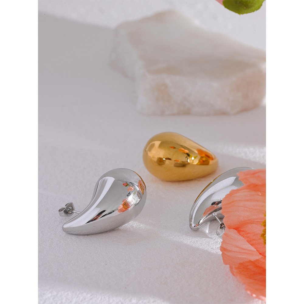 Charm Yhpup Waterproof Stainless Steel Chunky Water Drop Big Stud Earrings Statement Metal Texture 18K Gold Color Trendy Jewelry 230823