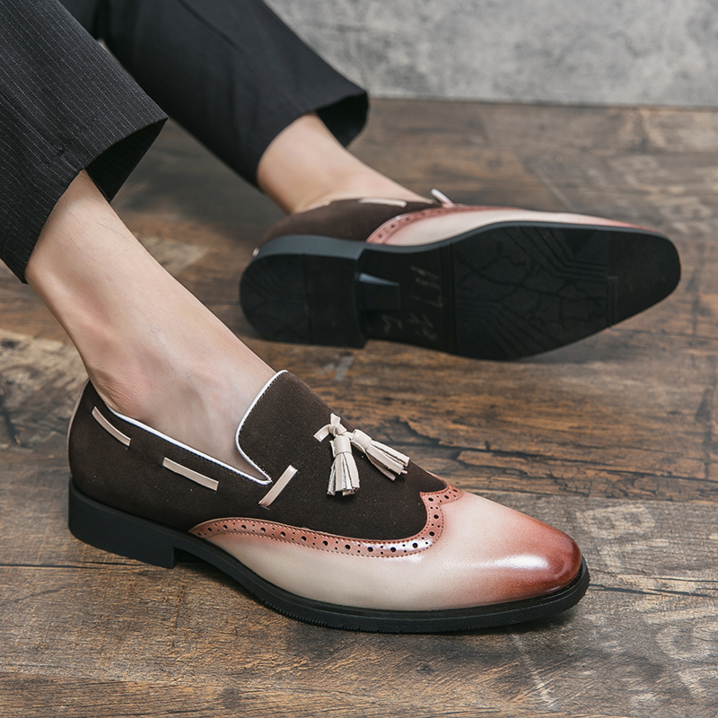 Dress Shoes Italian Men Loafers Shoes Black Brown Mixed Color Wingtip Men Dress Shoes Office Wedding Genuine Leather Casual shoes for men 230824