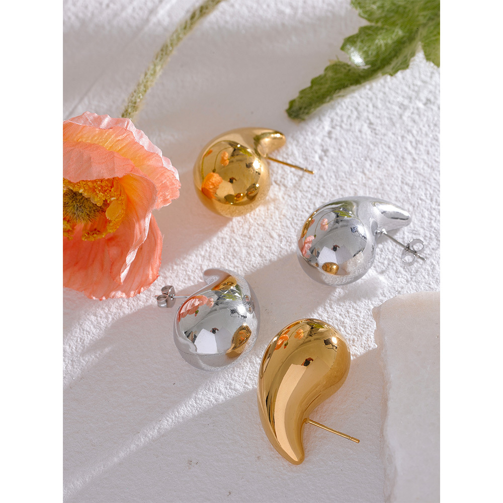 Charm Yhpup Waterproof Stainless Steel Chunky Water Drop Big Stud Earrings Statement Metal Texture 18K Gold Color Trendy Jewelry 230823