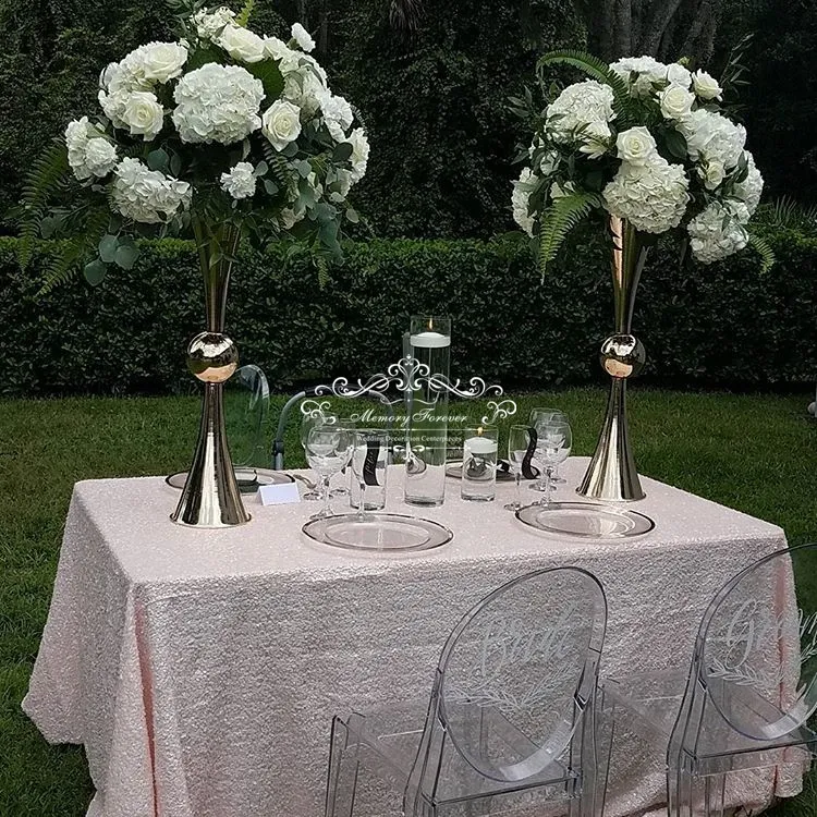 29 Inch Gold Reversible Trumpet Centerpiece Vase Wedding Decoration Table Centerpiece Gold Silver Floral Stand Trumpet VaseZZ