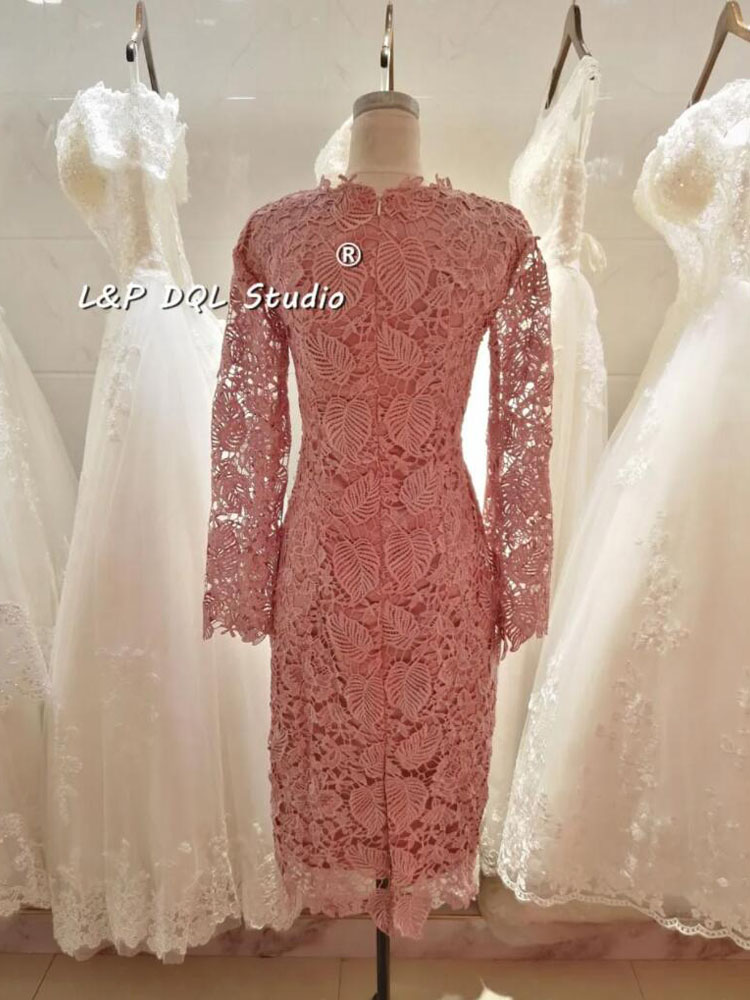 Elegant Royal Blue Lace Mother of the Bride Dresses Tea Length Long Sleeves Party Cocktail Dresses Fall Winter Pale Pink,Green