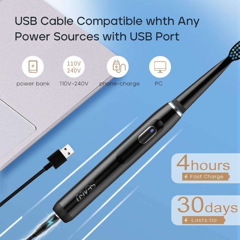 Toothbrush SEAGO Sonic Electric Toothbrush Rechargeable 4 Modes with 3 Replaceable Brush Heads 2 Min Smart Timer Portable for Travel Gift 230824