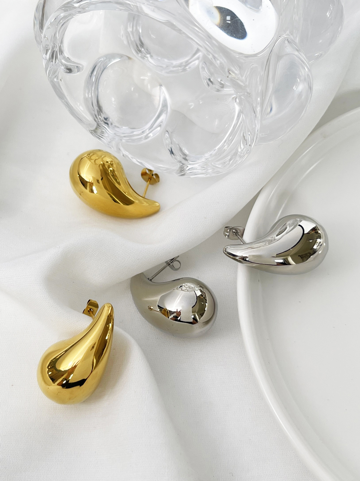 Charm Perisbox FREE TARNISH Womens Stainless Steel 18K Gold Pvd Plated Chunky Dome Teardrop Studs Kylie Waterdrop Earrings 230823