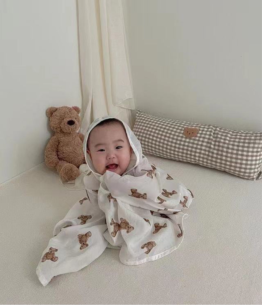 Bed Rails Bumper for Baby's Bear Infant Bedding Sets Ins born Cot Playpen Warm Checked Bumpers Protector Back Cushion 06m 230824