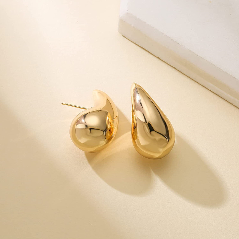 Charm Water Drop Stainless Steel Stud Earrings For Women Teardrop Droplet Hollow Gold Color Waterproof Hypoallergenic 230823