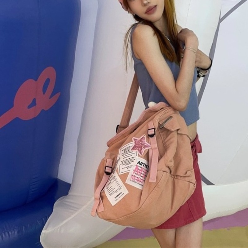 Evening Bags MBTI Y2k Vintage Womens Shoulder Bag Pink Canvas Letter Patchwork Messenger Bag Large Capacity Aesthetic Student Casual Handbag 230824